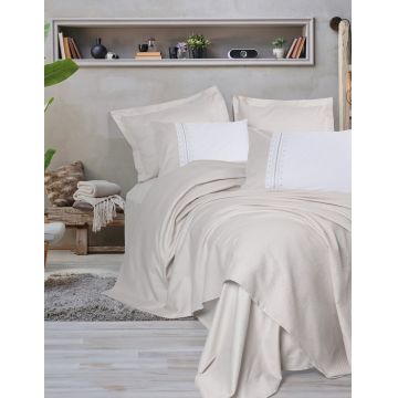 Set cuvertura pique dubla, Chaste - Stone, Cotton Box, Bumbac