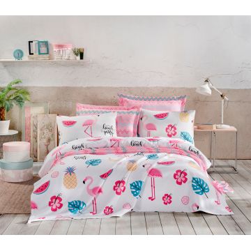 Set cuvertura pique dubla, Kokteyl - White, EnLora Home, Bumbac