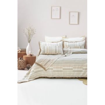 Set cuvertura pique dubla, Lia - Beige, Şaheser, Bumbac