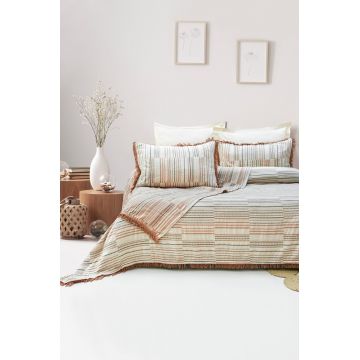 Set cuvertura pique dubla, Lia - Tile Red, Şaheser, Bumbac