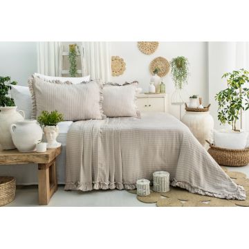 Set cuvertura pique dubla, Martha - Beige, Şaheser, Bumbac