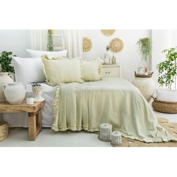 Set cuvertura pique dubla, Martha - Green, Şaheser, Bumbac
