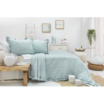 Set cuvertura pique dubla, Martha - Mint, Şaheser, Bumbac