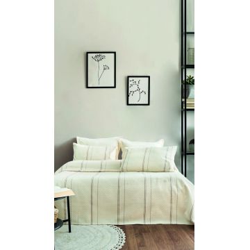 Set cuvertura pique dubla, Ruby - Beige, Şaheser, Bumbac