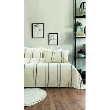 Set cuvertura pique dubla, Ruby - Dark Blue, Şaheser, Bumbac