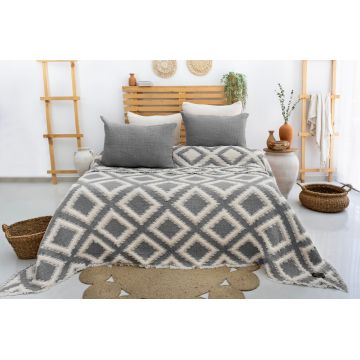 Set cuvertura pique dubla, Sonia - Anthracite, Şaheser, 70% bumbac/30% poliester