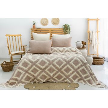 Set cuvertura pique dubla, Sonia - Beige, Şaheser, 70% bumbac/30% poliester