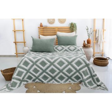 Set cuvertura pique dubla, Sonia - Green, Şaheser, 70% bumbac/30% poliester