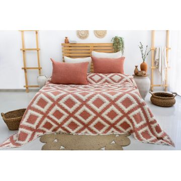 Set cuvertura pique dubla, Sonia - Tile Red, Şaheser, 70% bumbac/30% poliester