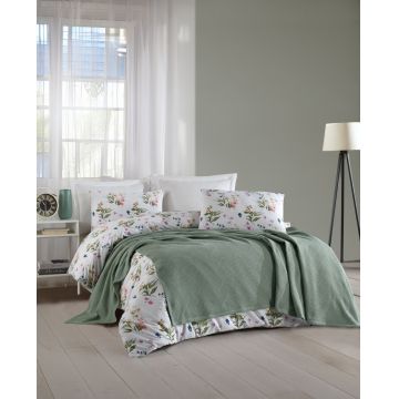 Set cuvertura pique dubla, Zigzag - Green, Şaheser, Bumbac
