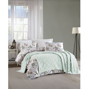 Set cuvertura pique dubla, Zigzag - Mint, Şaheser, Bumbac