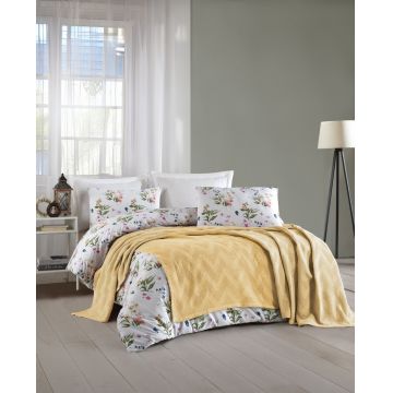 Set cuvertura pique dubla, Zigzag - Yellow, Şaheser, Bumbac