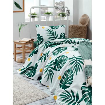 Set cuvertura pique Single, Monstera - Green v2, Eponj Home, Bumbac