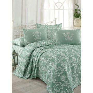 Set cuvertura pique Single, Pure - Water Green v2, EnLora Home, Bumbac