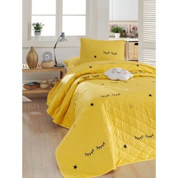Set cuvertura Single 160x220 cm, 2 piese, Dide - Yellow, Eponj Home, 65% bumbac/35% poliester