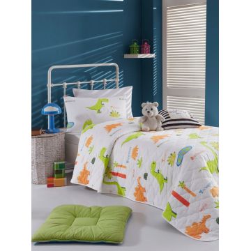 Set cuvertura Single 160x220 cm, 2 piese, Dinolar - White, Eponj Home, 65% bumbac/35% poliester