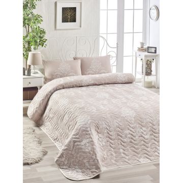 Set cuvertura Single 160x220 cm, 2 piese, Kraliçe - Mink, EnLora Home, 65% bumbac/35% poliester