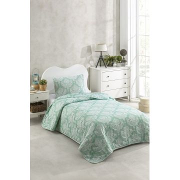 Set cuvertura Single 160x220 cm, 2 piese, Post - Water Green, Eponj Home, 65% bumbac/35% poliester