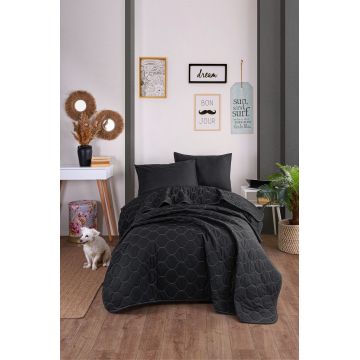 Set cuvertura Single 160x220 cm, 2 piese, Solid - Black, Eponj Home, 65% bumbac/35% poliester