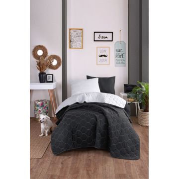 Set cuvertura Single 160x220 cm, 2 piese, Solid - Black, Grey, Eponj Home, 65% bumbac/35% poliester