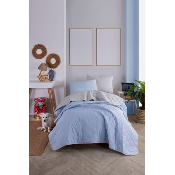 Set cuvertura Single 160x220 cm, 2 piese, Solid - Light Blue, Grey, Eponj Home, 65% bumbac/35% poliester