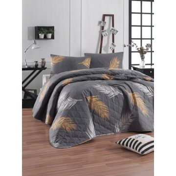 Set cuvertura Single 2 piese, Olivia - Gold, Grey, Eponj Home, Bumbac Ranforce