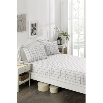 Set de pat dublu (cearceaf cu elastic si perne) 3 piese, Artus - Grey, Eponj Home, 65% bumbac/35% poliester