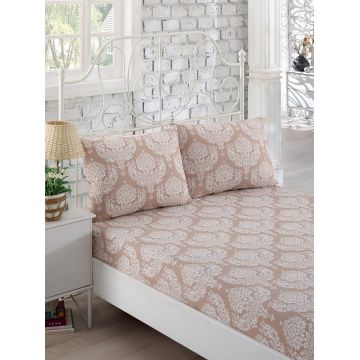 Set de pat dublu (cearceaf cu elastic si perne) 3 piese, Post - Brown, Eponj Home, 65% bumbac/35% poliester