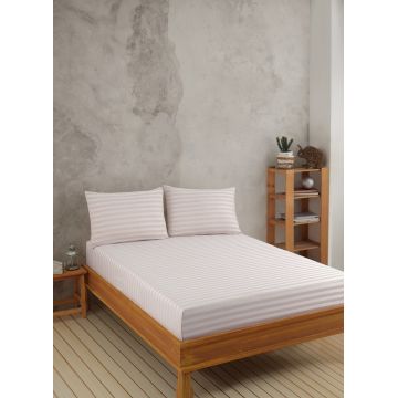 Set de pat dublu (cearceaf cu elastic si perne) 3 piese, Water Yollu Saten - Beige, EnLora Home, 70% bumbac/30% poliester