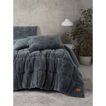 Set pilota dublu si perna, Pelus - Grey, Cotton Box, Poliester