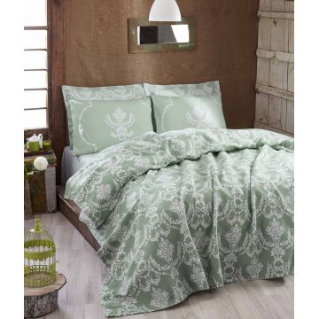 Cuvertura matlasata dubla, Pure - Water Green, EnLora Home, Bumbac