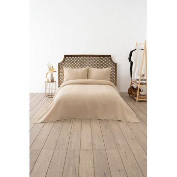 Cuvertura matlasata dubla, Waffle - Beige, DC Home, 70% bumbac/30% poliester