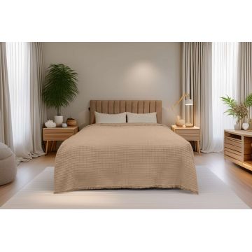 Cuvertura matlasata dubla, Waffle - Beige, ICF Bedroom, Bumbac