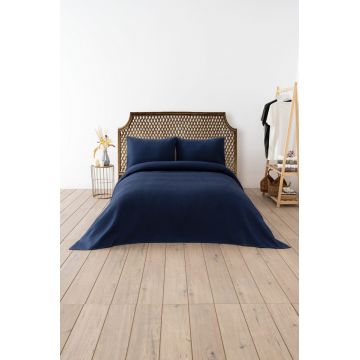 Cuvertura matlasata dubla, Waffle - Navy Blue, DC Home, 70% bumbac/30% poliester