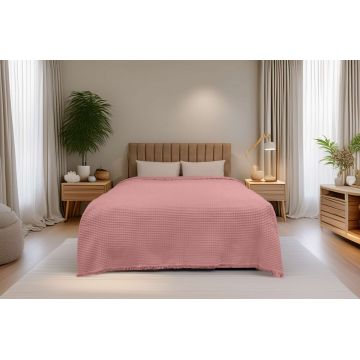 Cuvertura matlasata dubla, Waffle - Pink, ICF Bedroom, Bumbac