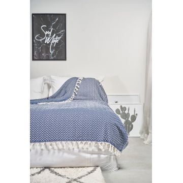 Cuvertura matlasata dubla, Zigzag - Blue, ICF Bedroom, Bumbac