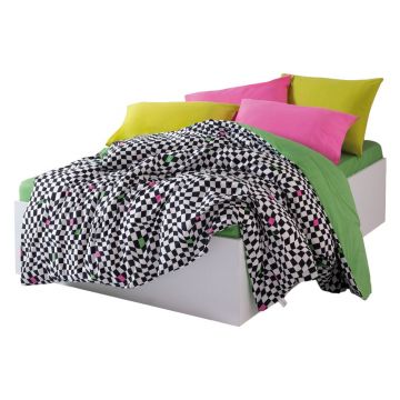 Lenjerie de pat alb-negru din bumbac ranforcé pentru pat dublu, extinsă, cu cearceaf inclus, cu 4 piese 200x220 cm Dazzle – Mijolnir