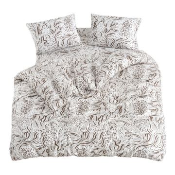 Lenjerie de pat albă-maro pentru pat de o persoană, extinsă cu cearceaf inclus, cu 3 piese 160x220 cm Modern – Mila Home