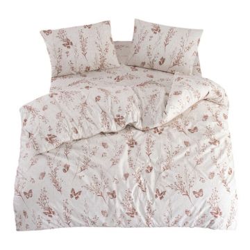 Lenjerie de pat bej pentru pat de o persoană, extinsă cu cearceaf inclus, cu 3 piese 160x220 cm Floral Butterfly – Mila Home