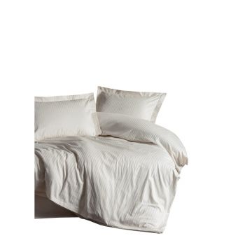 Lenjerie de pat crem din bumbac satinat pentru pat dublu, extinsă 240x220 cm Stripe – Mijolnir