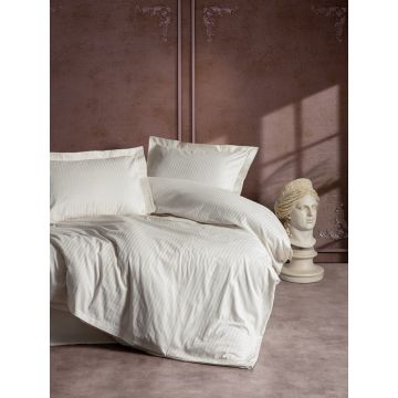 Lenjerie de pat crem din bumbac satinat pentru pat dublu, extinsă 240x220 cm Stripe – Mijolnir