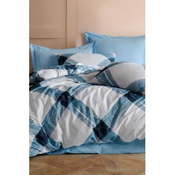 Lenjerie de pat dubla, Andri - Blue, Dowry World, 65% bumbac/35% poliester