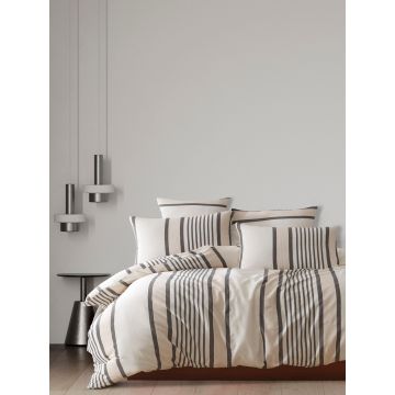 Lenjerie de pat dubla, Astana - Beige, Black, Acasă EnLora, 70% bumbac/30% poliester