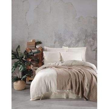 Lenjerie de pat dubla, Dante - Beige, Şaheser, Bumbac
