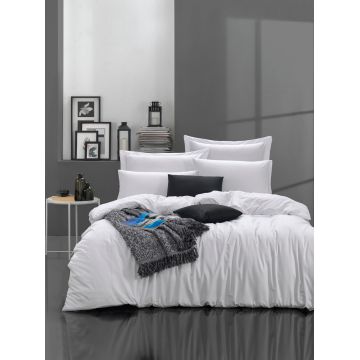 Lenjerie de pat dubla, Fresh Color - White, EnLora Home, Bumbac Ranforce