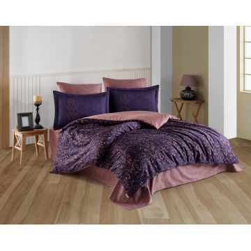 Lenjerie de pat dubla, Gris v2 - Purple, Hobby, Bumbac Satinat
