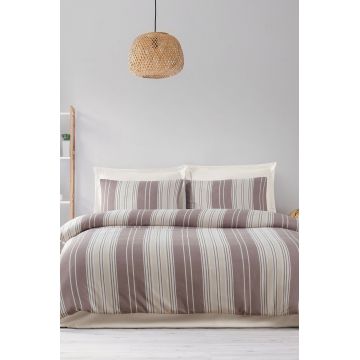Lenjerie de pat dubla, Lima - Brown, EnLora Home, 70% bumbac/30% poliester