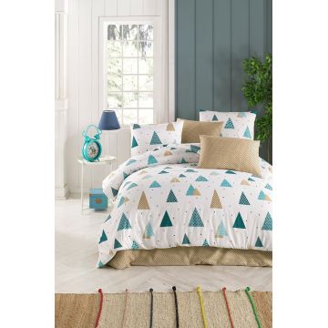 Lenjerie de pat dubla, Puantiye Fitted, Tabu Home, 65% bumbac/35% poliester