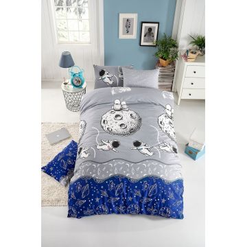Lenjerie de pat dubla, Space Fitted, Tabu Home, 65% bumbac/35% poliester