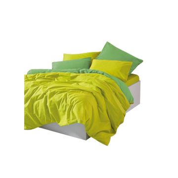 Lenjerie de pat galbenă-verde din bumbac ranforcé pentru pat dublu, extinsă cu cearceaf inclus, cu 4 piese 200x220 cm Sage – Mijolnir